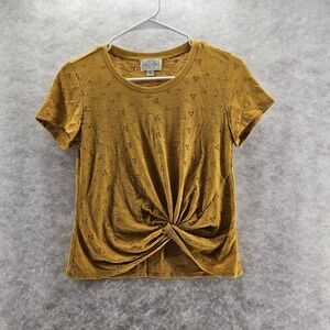 Jun&Ivy Womens Top TShirt Small Golden Eyelett Cropped‎ Knotted Front